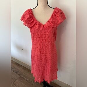 Hatley Cotton Coral Eyelet Ruffle Dress M